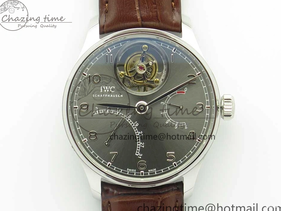 MIROTIME 0127 Lightweight Portuguese Tourbillon IW504602 SS ZF Best Edition Gray Dial on Brown Leather Strap 7177